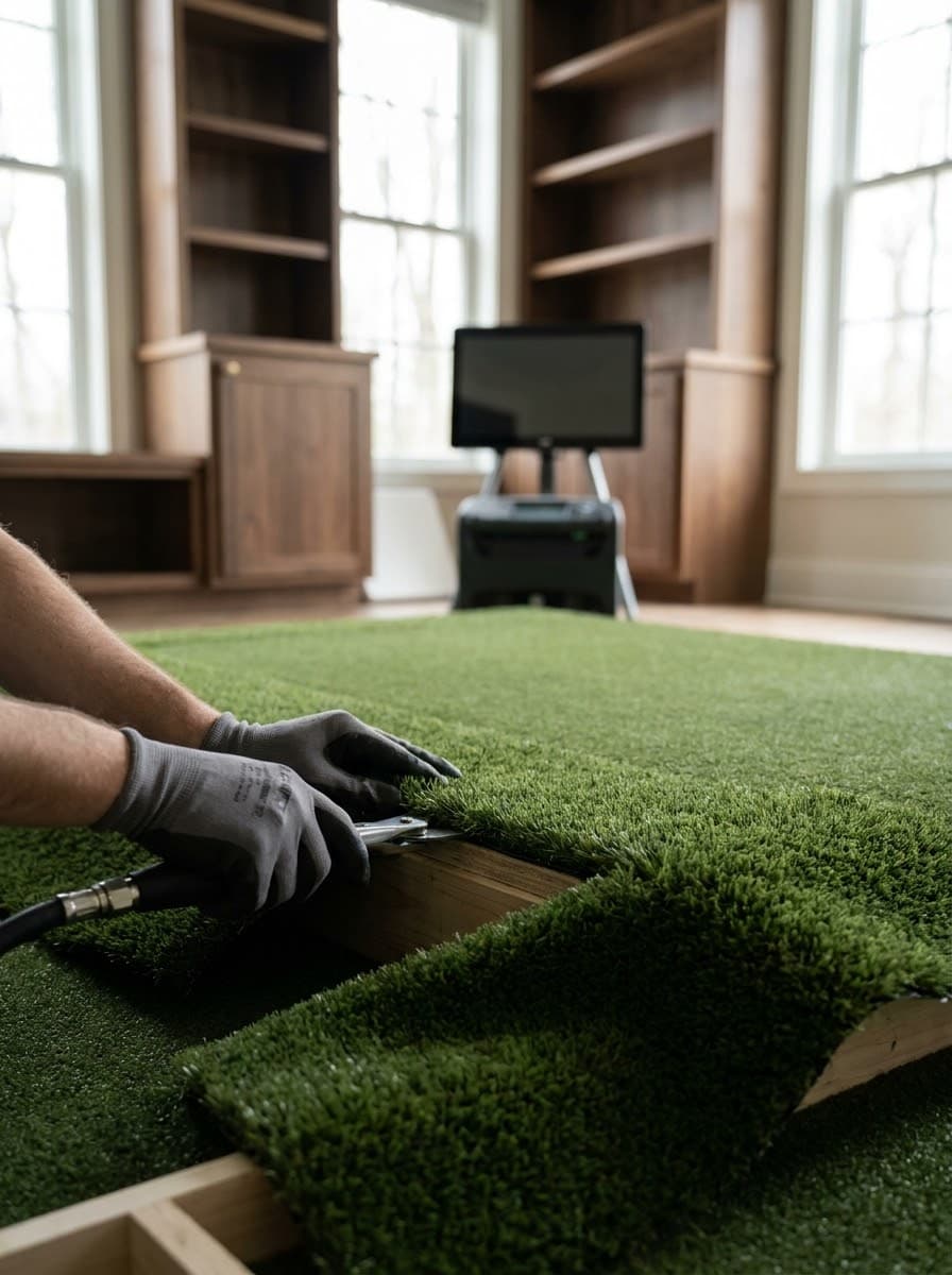 Implementation and installation — close up of high tech golf sensors and turf