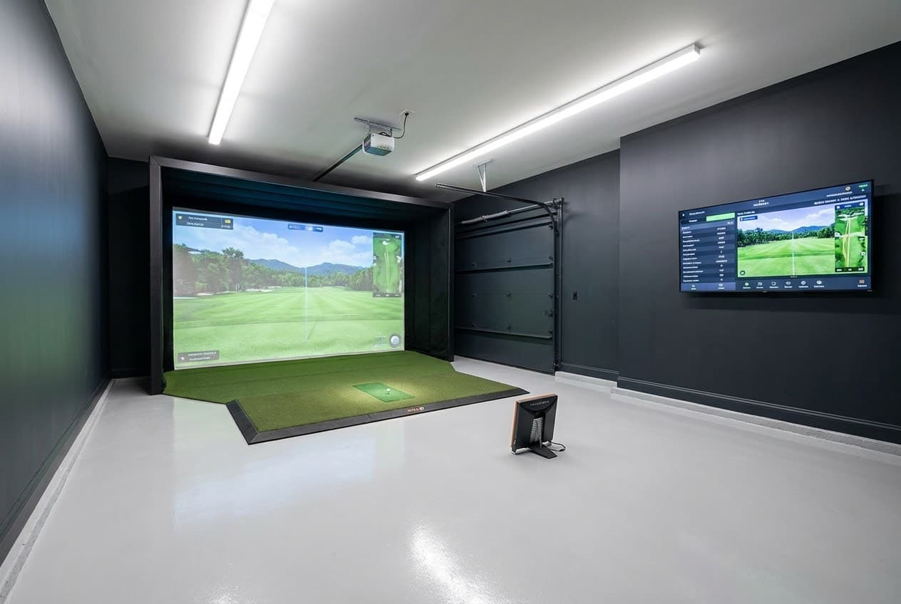 Garage studio golf simulator conversion