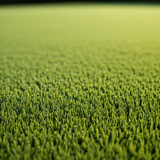 Lush green artificial golf turf detail